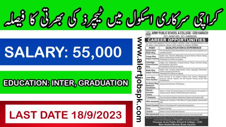 Teaching Jobs in Karachi 2023 Latest | Female Teacher Jobs Karachi | Karachi Cantonment Board