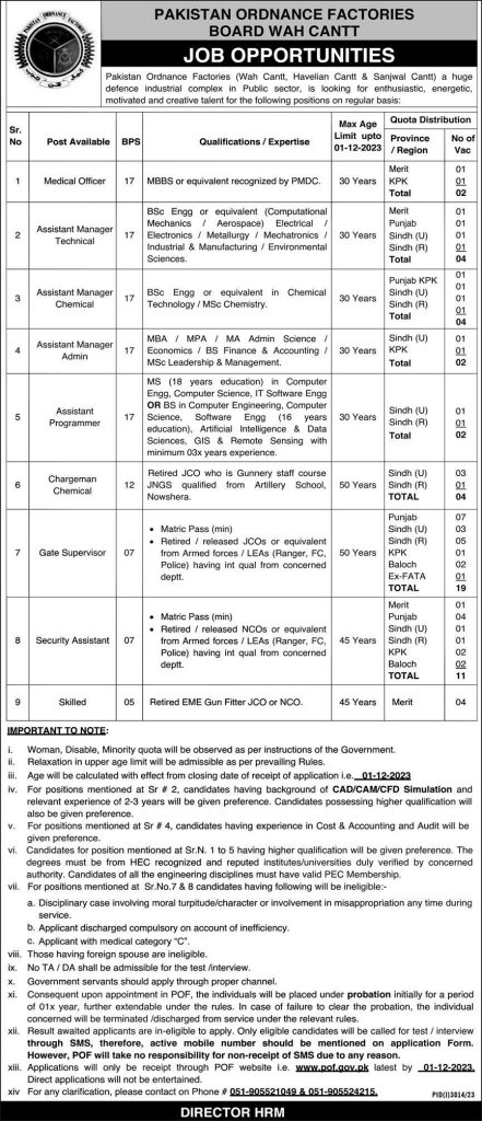 Pakistan Ordnance Factories Board Jobs Advertisement Pakistan Ordnance Factories Board