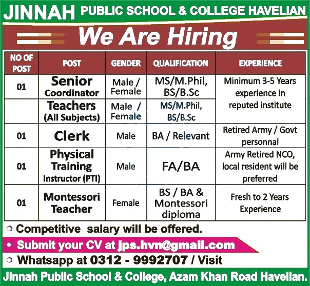 Jinnah Public School Jobs 1 Jinnah Pubic School & College