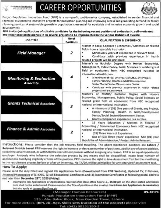 Punjab Population Innovation Fund 2023 Punjab Population Innovation Fund