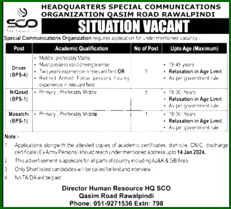 SCO Jobs 3 Special Communication Organization Advertiesment SCO