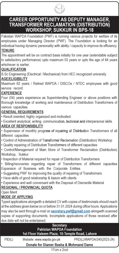 Latest WAPDA Jobs 2024 Advertisement 2 wapda