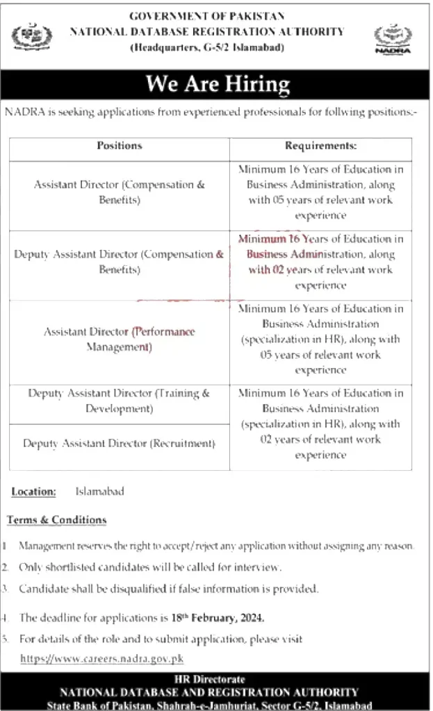 NADRA Jobs 2024 Online NADRA Jobs