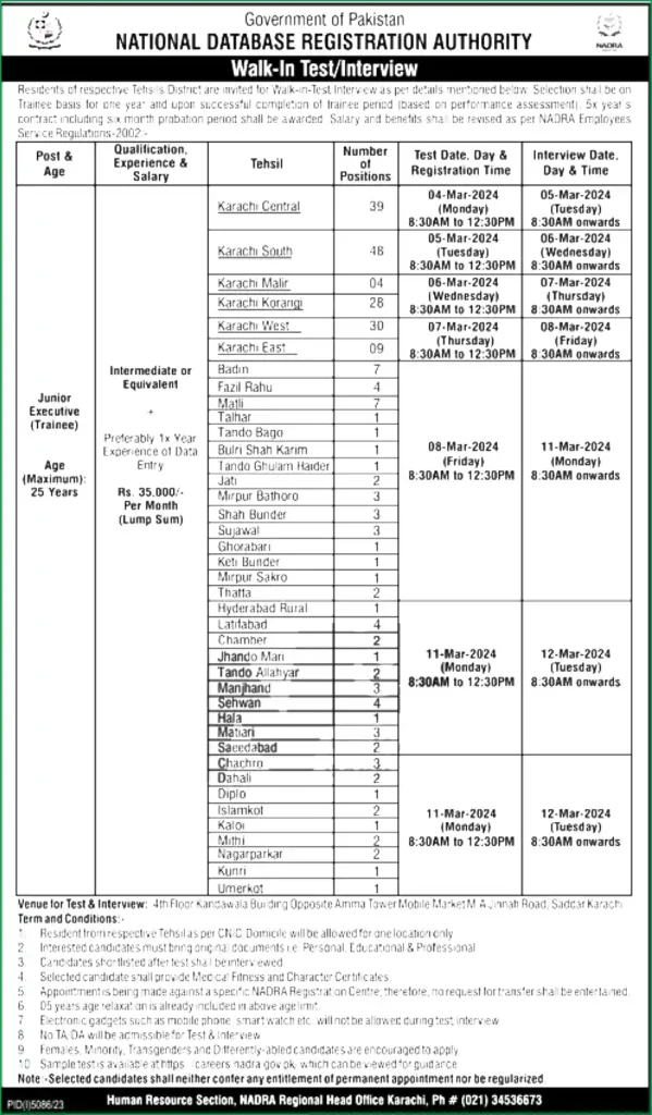 NADRA Karachi Jobs NADRA Latest Karachi Jobs