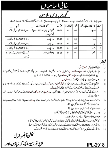 Governor House Punjab Jobs in Lahore April 2024 Governor House