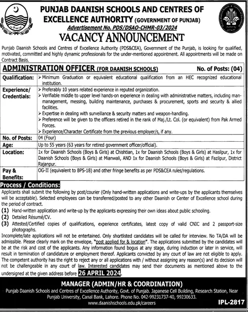 Punjab Daanish Schools Jobs 2024 Advertisement Daanish school